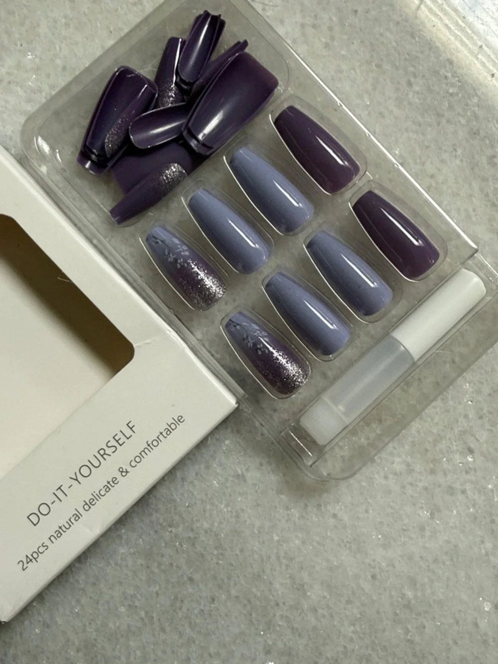 Unbranded Nail Set - Purple Ombre Press-On Nails 24pcs New